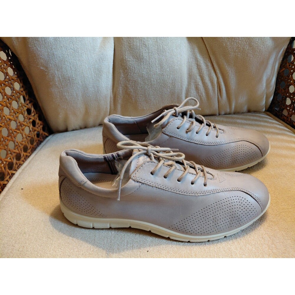 ECCO Womens 38 Leather Lace Up Walking Shoes Taupe Beige Comfort Sneakers US 7.5 - Picture 2 of 7